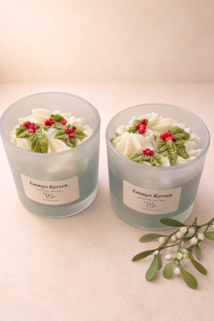 Mistelkerze aus Sojawachs – handgemachte Weihnachts- & Winterkerze