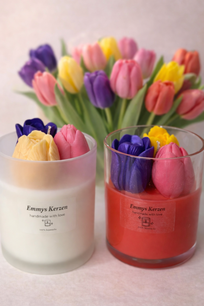 Tulpen Duftkerze aus Sojawachs „Tulpentrio“ | Handgemachte Blumenkerze