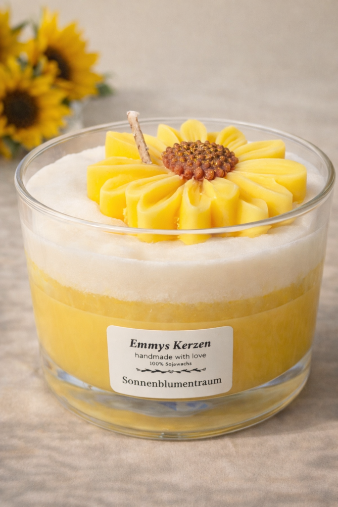 Sonnenblumen Kerze aus Sojawachs – Sommerdeko im Glas