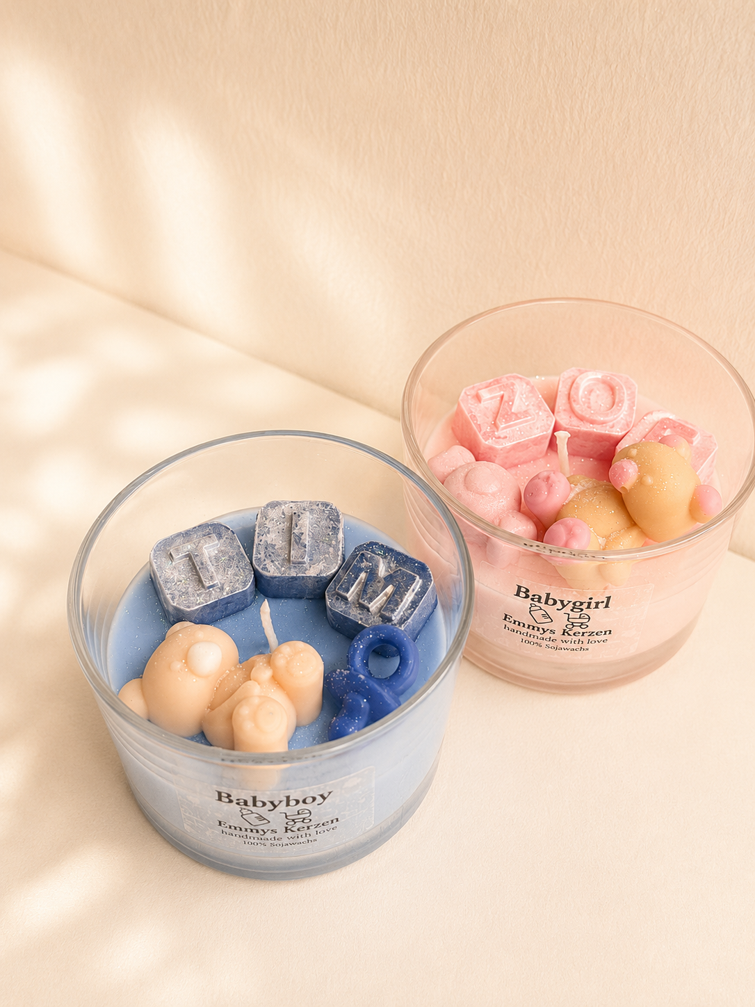 Babykerze – Handgemachte Sojawachskerze zur Geburt, Babyparty & Taufe