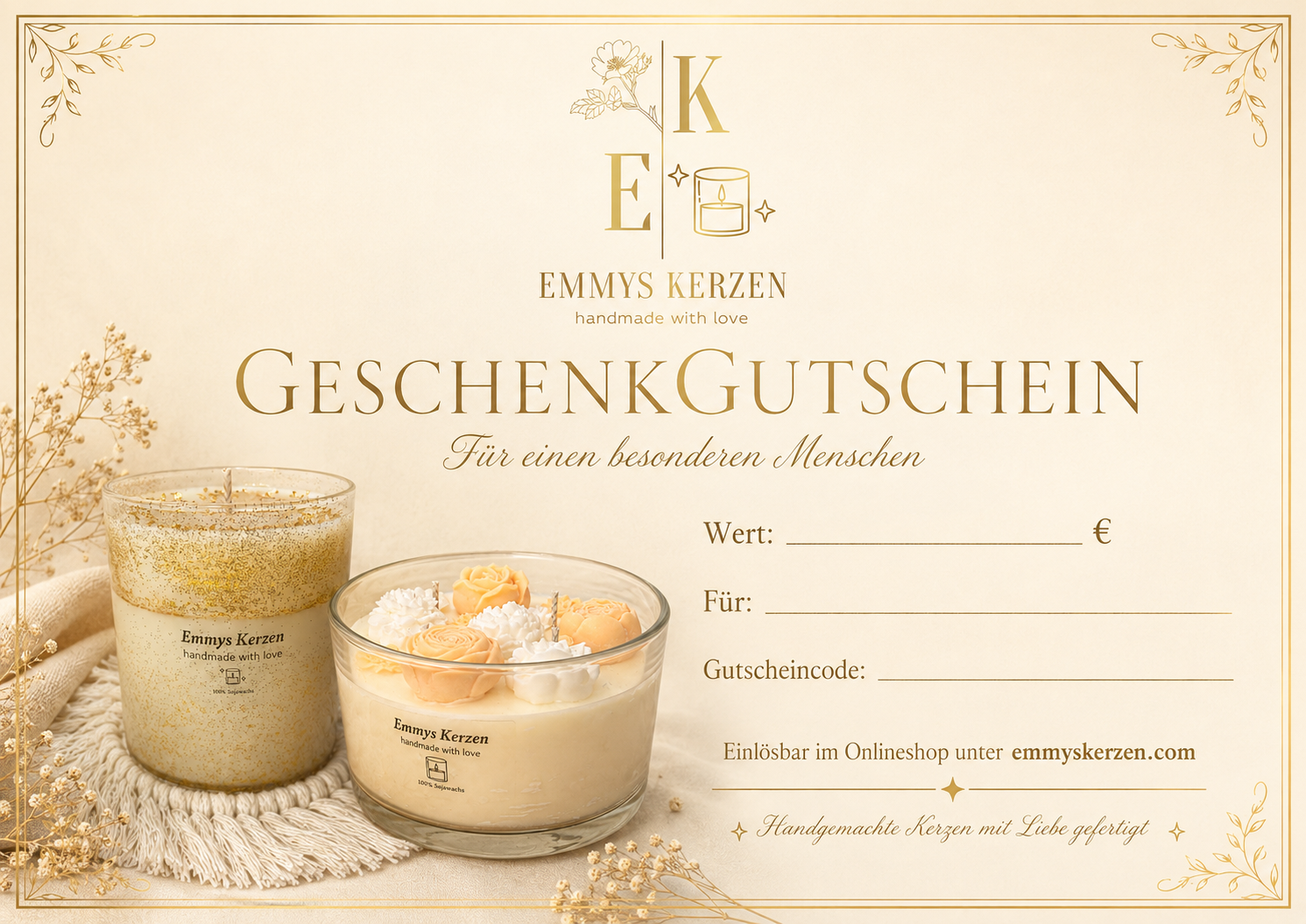 Geschenkgutschein für Kerzen | Emmys Kerzen Österreich