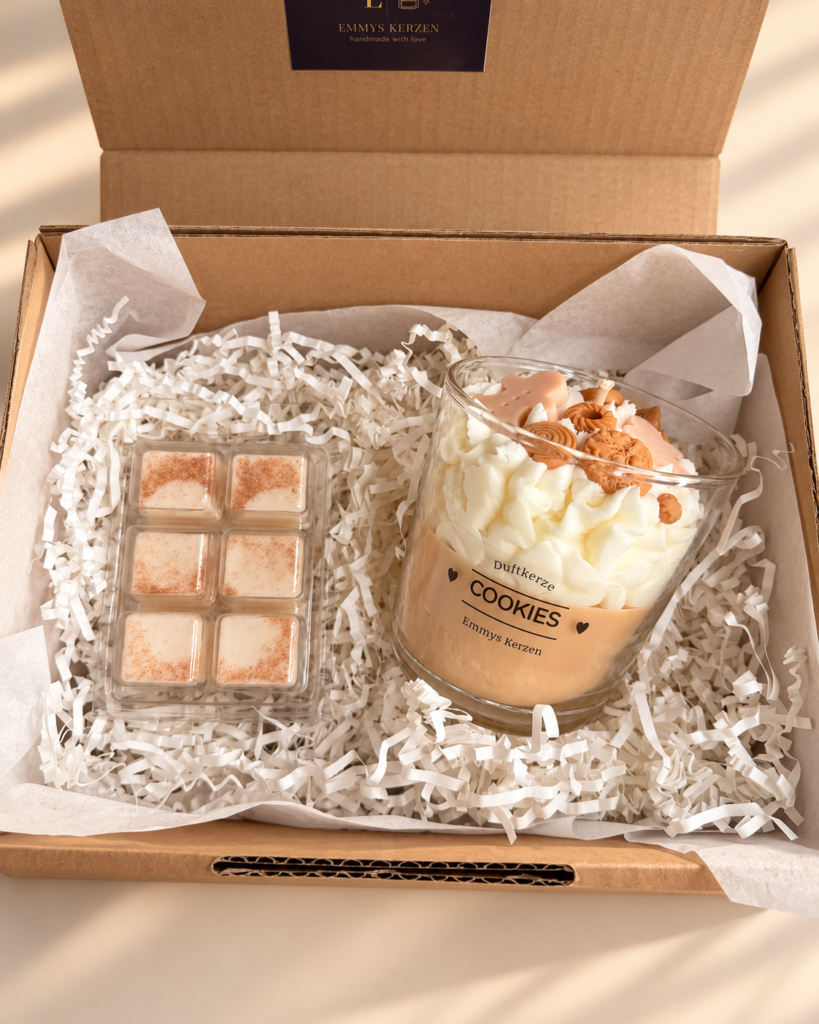 Weihnachtsgeschenkset „Cookies & Bratapfel“ – Duftkerze 300 ml & Wax Melts